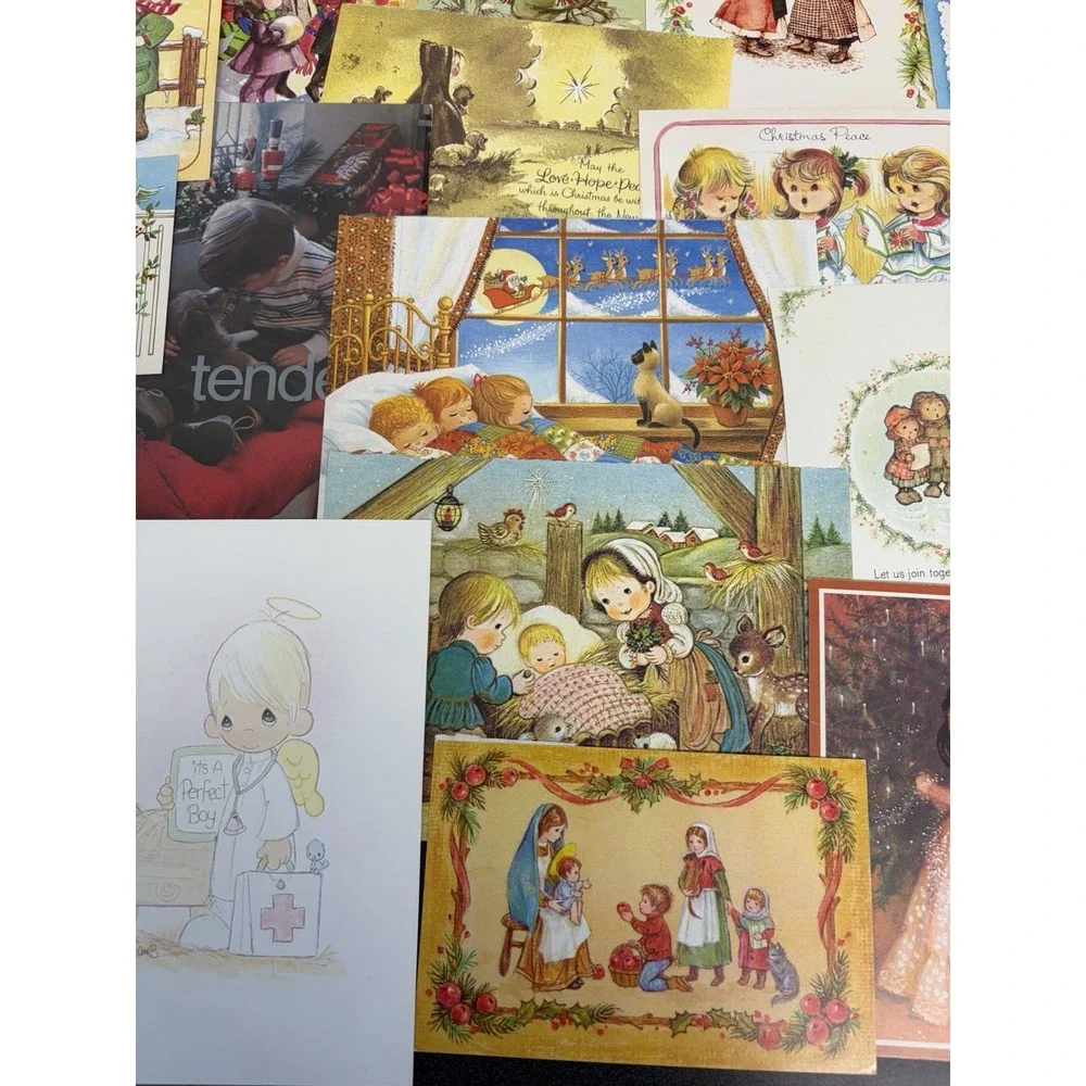 Vintage Christmas Cards Fronts ONLY Kids Children Scrapbooking Crafts Lot of 50+